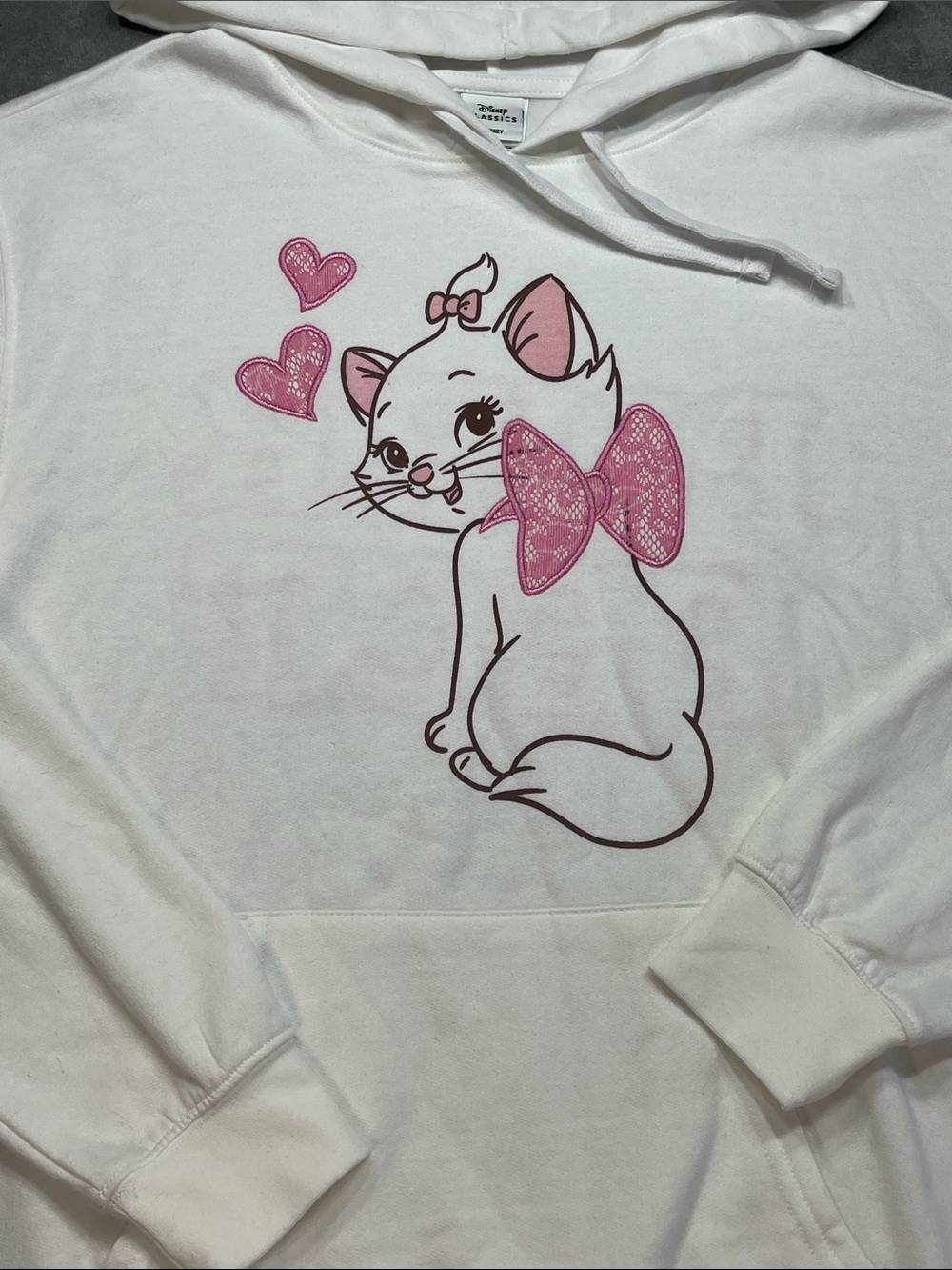 Disney Marie Aristocats Purrfect Hoodie White Large‎ Pullover Sweatshirt